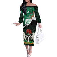 Nigeria Independence Day Family Matching Off The Shoulder Long Sleeve Dress and Hawaiian Shirt Happy 64 Years Of Anniversary African Pattern - Wonder Print Shop