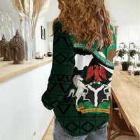 Nigeria Independence Day Women Casual Shirt Happy 64 Years Of Anniversary African Pattern - Wonder Print Shop