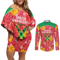 Custom Guyana Cricket Couples Matching Off Shoulder Short Dress and Long Sleeve Button Shirt 2025 Go Amazon Warriors Tropical Style - Wonder Print Shop