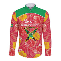 Custom Guyana Cricket Long Sleeve Button Shirt 2025 Go Amazon Warriors Tropical Style - Wonder Print Shop