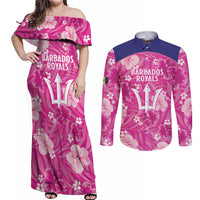 Custom Barbados Royals Cricket Couples Matching Off Shoulder Maxi Dress and Long Sleeve Button Shirt 2025 Go Tridents Tropical Style - Wonder Print Shop