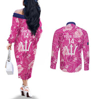 Custom Barbados Royals Cricket Couples Matching Off The Shoulder Long Sleeve Dress and Long Sleeve Button Shirt 2025 Go Tridents Tropical Style - Wonder Print Shop