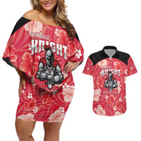 Custom Trinidad and Tobago Cricket Couples Matching Off Shoulder Short Dress and Hawaiian Shirt 2025 Go Knight Riders Tropical Style - Wonder Print Shop
