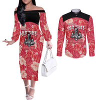 Custom Trinidad and Tobago Cricket Couples Matching Off The Shoulder Long Sleeve Dress and Long Sleeve Button Shirt 2025 Go Knight Riders Tropical Style - Wonder Print Shop