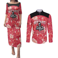 Custom Trinidad and Tobago Cricket Couples Matching Puletasi and Long Sleeve Button Shirt 2025 Go Knight Riders Tropical Style - Wonder Print Shop