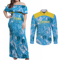 Custom Saint Lucia Kings Cricket Couples Matching Off Shoulder Maxi Dress and Long Sleeve Button Shirt 2025 Go Beinspired Tropical Style - Wonder Print Shop