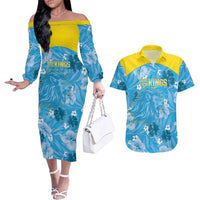 Custom Saint Lucia Kings Cricket Couples Matching Off The Shoulder Long Sleeve Dress and Hawaiian Shirt 2025 Go Beinspired Tropical Style - Wonder Print Shop