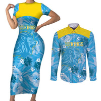 Custom Saint Lucia Kings Cricket Couples Matching Short Sleeve Bodycon Dress and Long Sleeve Button Shirt 2025 Go Beinspired Tropical Style - Wonder Print Shop