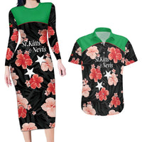 Custom Saint Kitts and Nevis Cricket Couples Matching Long Sleeve Bodycon Dress and Hawaiian Shirt 2025 Go Patriots Tropical Style - Wonder Print Shop