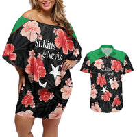 Custom Saint Kitts and Nevis Cricket Couples Matching Off Shoulder Short Dress and Hawaiian Shirt 2025 Go Patriots Tropical Style - Wonder Print Shop