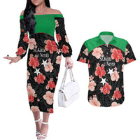 Custom Saint Kitts and Nevis Cricket Couples Matching Off The Shoulder Long Sleeve Dress and Hawaiian Shirt 2025 Go Patriots Tropical Style - Wonder Print Shop