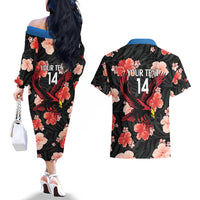 Custom Antigua and Barbuda Cricket Couples Matching Off The Shoulder Long Sleeve Dress and Hawaiian Shirt 2025 Go Falcons Tropical Style - Wonder Print Shop