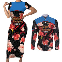 Custom Antigua and Barbuda Cricket Couples Matching Short Sleeve Bodycon Dress and Long Sleeve Button Shirt 2025 Go Falcons Tropical Style - Wonder Print Shop