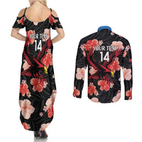 Custom Antigua and Barbuda Cricket Couples Matching Summer Maxi Dress and Long Sleeve Button Shirt 2025 Go Falcons Tropical Style - Wonder Print Shop