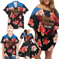 Custom Antigua and Barbuda Cricket Family Matching Off Shoulder Short Dress and Hawaiian Shirt 2025 Go Falcons Tropical Style - Wonder Print Shop