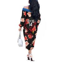 Custom Antigua and Barbuda Cricket Off The Shoulder Long Sleeve Dress 2025 Go Falcons Tropical Style - Wonder Print Shop