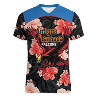 Custom Antigua and Barbuda Cricket Women V-Neck T-Shirt 2025 Go Falcons Tropical Style - Wonder Print Shop