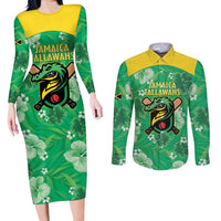 Custom Jamaica Cricket Couples Matching Long Sleeve Bodycon Dress and Long Sleeve Button Shirt Fi Wi Tallawahs Tropical Style - Wonder Print Shop
