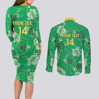 Custom Jamaica Cricket Couples Matching Long Sleeve Bodycon Dress and Long Sleeve Button Shirt Fi Wi Tallawahs Tropical Style - Wonder Print Shop