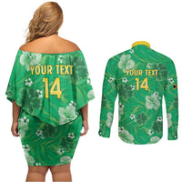 Custom Jamaica Cricket Couples Matching Off Shoulder Short Dress and Long Sleeve Button Shirt Fi Wi Tallawahs Tropical Style - Wonder Print Shop