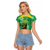 Custom Jamaica Cricket Raglan Cropped T Shirt Fi Wi Tallawahs Tropical Style - Wonder Print Shop