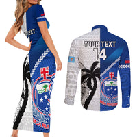 Custom Fiji And Samoa Rugby Couples Matching Short Sleeve Bodycon Dress and Long Sleeve Button Shirts 2023 World Cup Samoan Mix Tapa Pattern - Wonder Print Shop