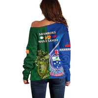Samoa And Ireland Rugby Off Shoulder Sweater 2023 World Cup Manu Samoa With Shamrocks - Wonder Print Shop