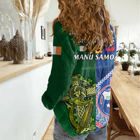 Samoa And Ireland Rugby Women Casual Shirt 2023 World Cup Manu Samoa With Shamrocks - Wonder Print Shop
