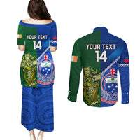 Custom Samoa And Ireland Rugby Couples Matching Puletasi Dress and Long Sleeve Button Shirts 2023 World Cup Manu Samoa With Shamrocks - Wonder Print Shop