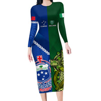 Custom Samoa And Ireland Rugby Family Matching Long Sleeve Bodycon Dress and Hawaiian Shirt 2023 World Cup Manu Samoa With Shamrocks - Wonder Print Shop