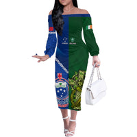 Custom Samoa And Ireland Rugby Family Matching Off Shoulder Long Sleeve Dress and Hawaiian Shirt 2023 World Cup Manu Samoa With Shamrocks - Wonder Print Shop