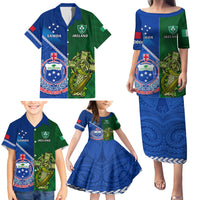 Custom Samoa And Ireland Rugby Family Matching Puletasi Dress and Hawaiian Shirt 2023 World Cup Manu Samoa With Shamrocks - Wonder Print Shop