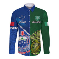 Custom Samoa And Ireland Rugby Long Sleeve Button Shirt 2023 World Cup Manu Samoa With Shamrocks - Wonder Print Shop