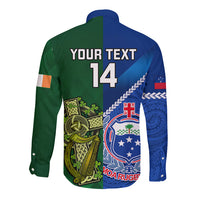 Custom Samoa And Ireland Rugby Long Sleeve Button Shirt 2023 World Cup Manu Samoa With Shamrocks - Wonder Print Shop