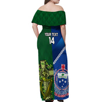 Custom Samoa And Ireland Rugby Off Shoulder Maxi Dress 2023 World Cup Manu Samoa With Shamrocks - Wonder Print Shop