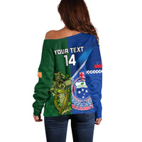 Custom Samoa And Ireland Rugby Off Shoulder Sweater 2023 World Cup Manu Samoa With Shamrocks - Wonder Print Shop