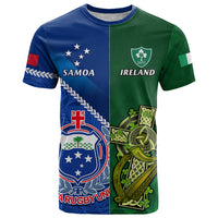 Custom Samoa And Ireland Rugby T Shirt 2023 World Cup Manu Samoa With Shamrocks - Wonder Print Shop