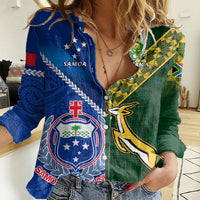 Samoa And South Africa Rugby Women Casual Shirt 2023 World Cup Manu Samoa With Springboks - Wonder Print Shop