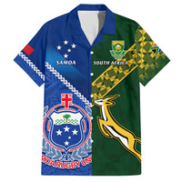Custom Samoa And South Africa Rugby Family Matching Short Sleeve Bodycon Dress and Hawaiian Shirt 2023 World Cup Manu Samoa With Springboks - Wonder Print Shop