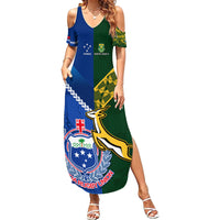Custom Samoa And South Africa Rugby Summer Maxi Dress 2023 World Cup Manu Samoa With Springboks - Wonder Print Shop