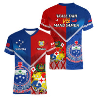 Samoa And Tonga Rugby Women V Neck T Shirt 2023 World Cup Manu Samoa With Ikale Tahi - Wonder Print Shop