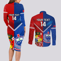 Custom Samoa And Tonga Rugby Couples Matching Long Sleeve Bodycon Dress and Long Sleeve Button Shirts 2023 World Cup Manu Samoa With Ikale Tahi - Wonder Print Shop