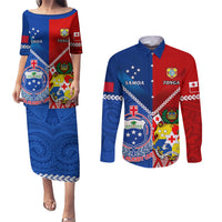 Custom Samoa And Tonga Rugby Couples Matching Puletasi Dress and Long Sleeve Button Shirts 2023 World Cup Manu Samoa With Ikale Tahi - Wonder Print Shop