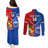 Custom Samoa And Tonga Rugby Couples Matching Puletasi Dress and Long Sleeve Button Shirts 2023 World Cup Manu Samoa With Ikale Tahi - Wonder Print Shop