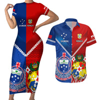 Custom Samoa And Tonga Rugby Couples Matching Short Sleeve Bodycon Dress and Hawaiian Shirt 2023 World Cup Manu Samoa With Ikale Tahi - Wonder Print Shop