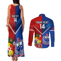 Custom Samoa And Tonga Rugby Couples Matching Tank Maxi Dress and Long Sleeve Button Shirts 2023 World Cup Manu Samoa With Ikale Tahi - Wonder Print Shop