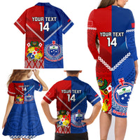 Custom Samoa And Tonga Rugby Family Matching Long Sleeve Bodycon Dress and Hawaiian Shirt 2023 World Cup Manu Samoa With Ikale Tahi - Wonder Print Shop