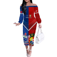 Custom Samoa And Tonga Rugby Family Matching Off Shoulder Long Sleeve Dress and Hawaiian Shirt 2023 World Cup Manu Samoa With Ikale Tahi - Wonder Print Shop