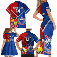 Custom Samoa And Tonga Rugby Family Matching Short Sleeve Bodycon Dress and Hawaiian Shirt 2023 World Cup Manu Samoa With Ikale Tahi - Wonder Print Shop