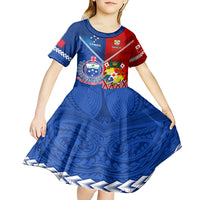 Custom Samoa And Tonga Rugby Kid Short Sleeve Dress 2023 World Cup Manu Samoa With Ikale Tahi - Wonder Print Shop